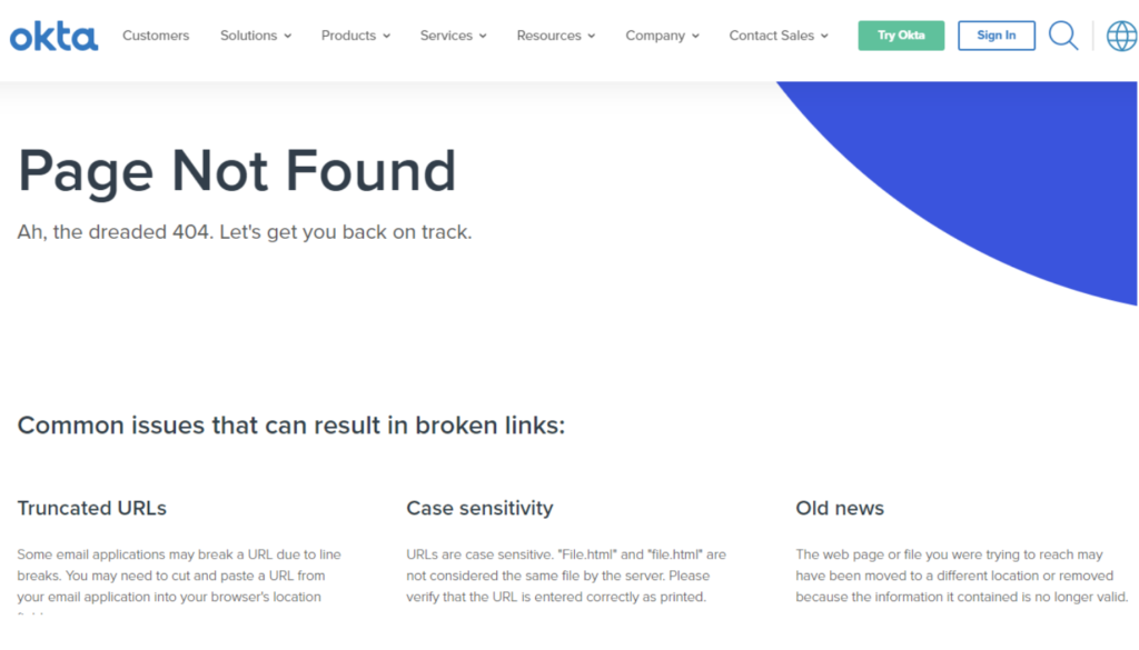 Example of an error page "404 Page Not Found"