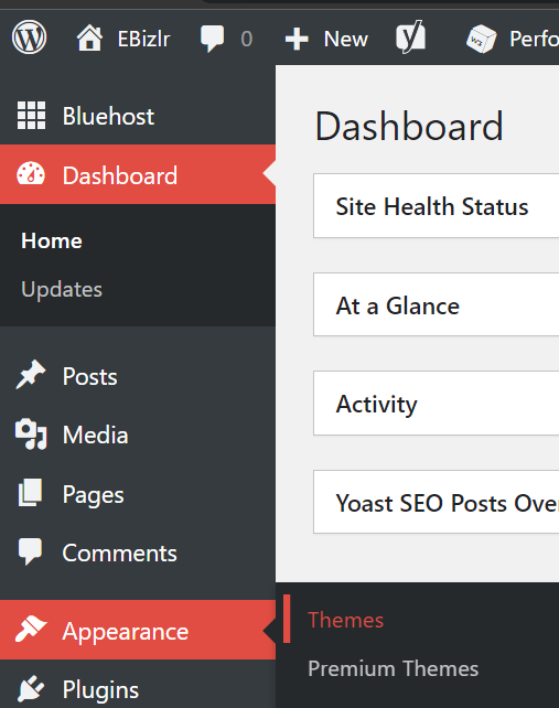 Navigating to themes in WordPress dashboard