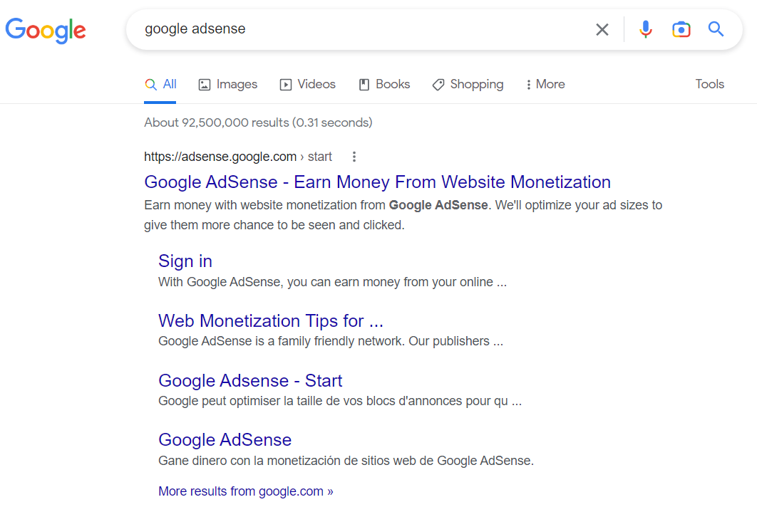 Go to Google AdSense